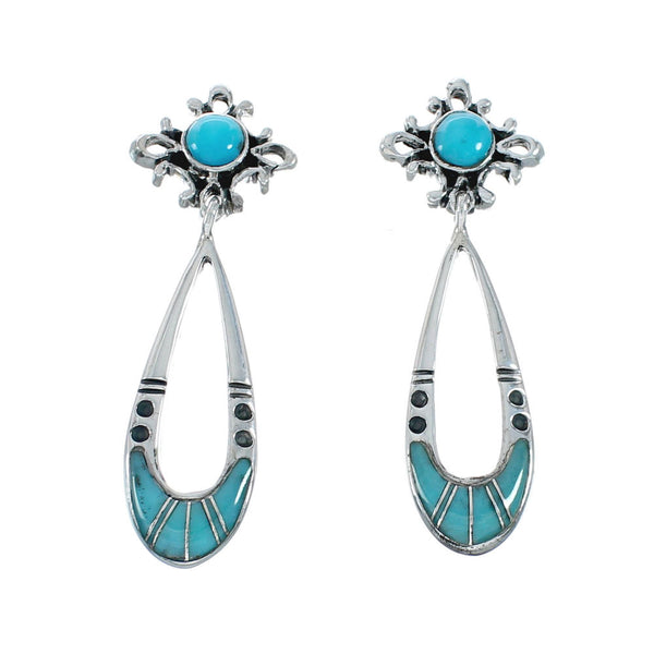 Genuine Turquoise Inlay Sterling Silver Post Dangle Earrings TX10303
